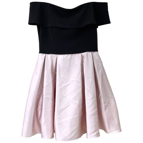 BETSY & ADAM NWT Off-The-Shoulder Fit & Flare Dress Pink/Black Size 12 - Picture 4 of 11